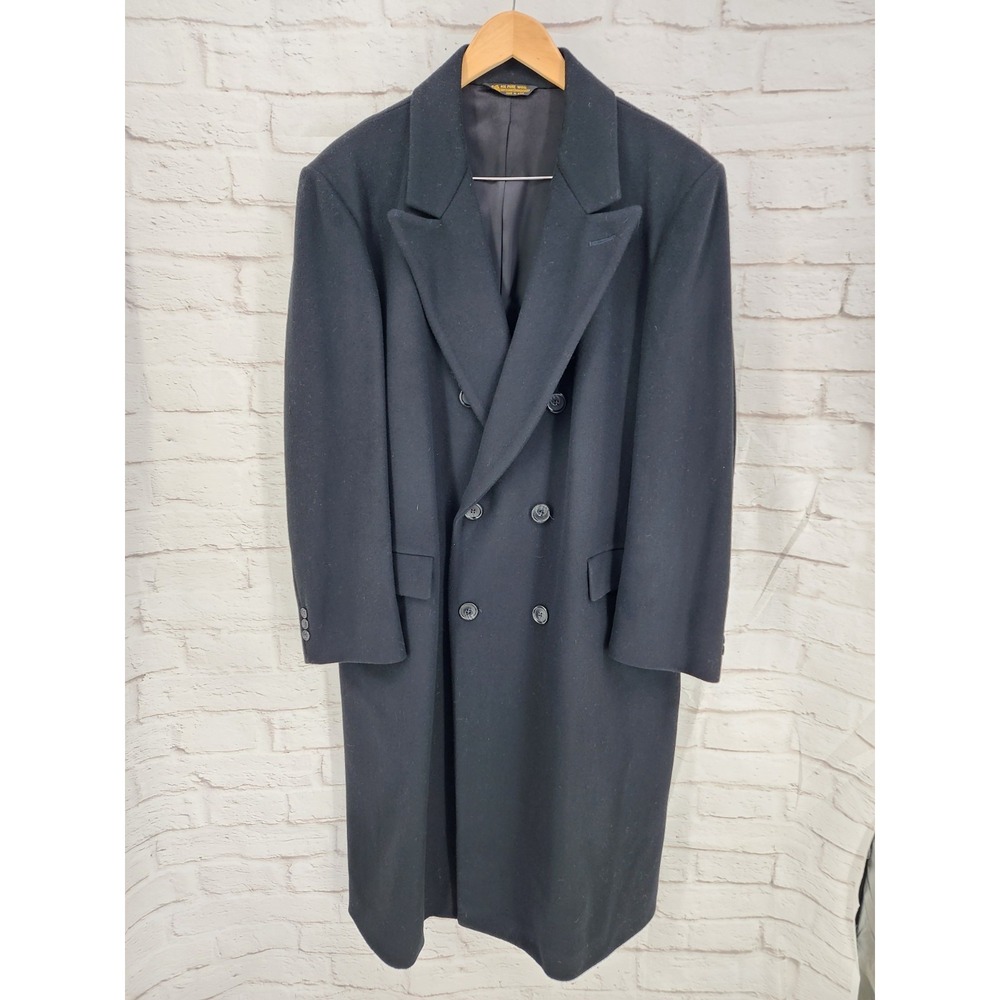 Mens BW Harris Long Wool Pea Coat Black Size 44 Double Breasted Classic USA Made